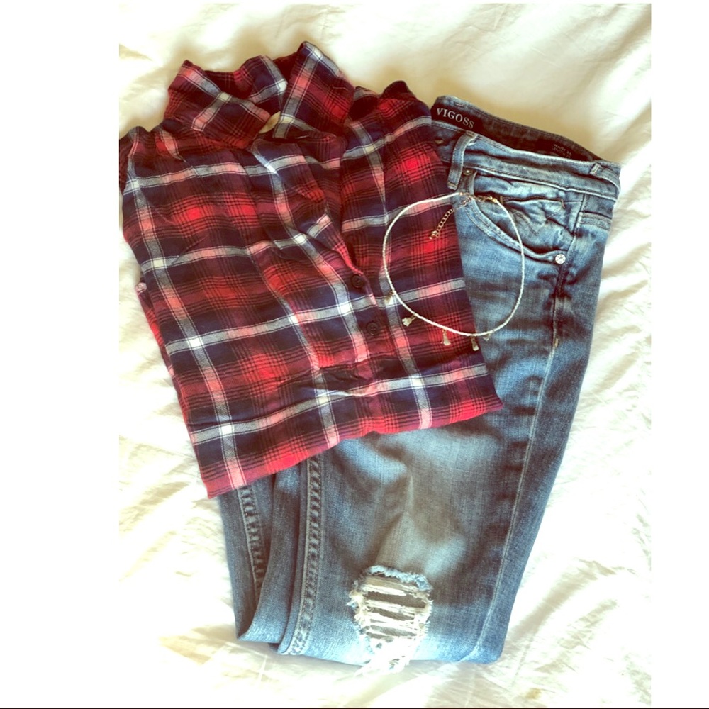 Red/white/blue plaid shirt